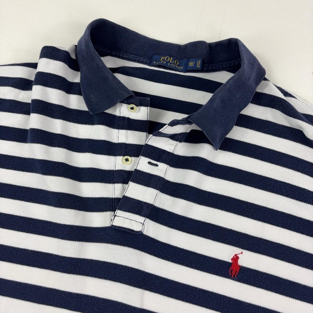 Polo Ralph Lauren Polo Shirt Mens 3XLT Blue Striped Knit Short Sleeve Logo